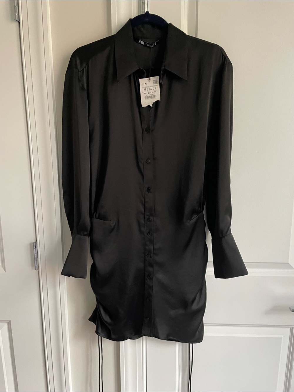 Zara Satin Long Sleeve Button Down Cocktail Mini Dress